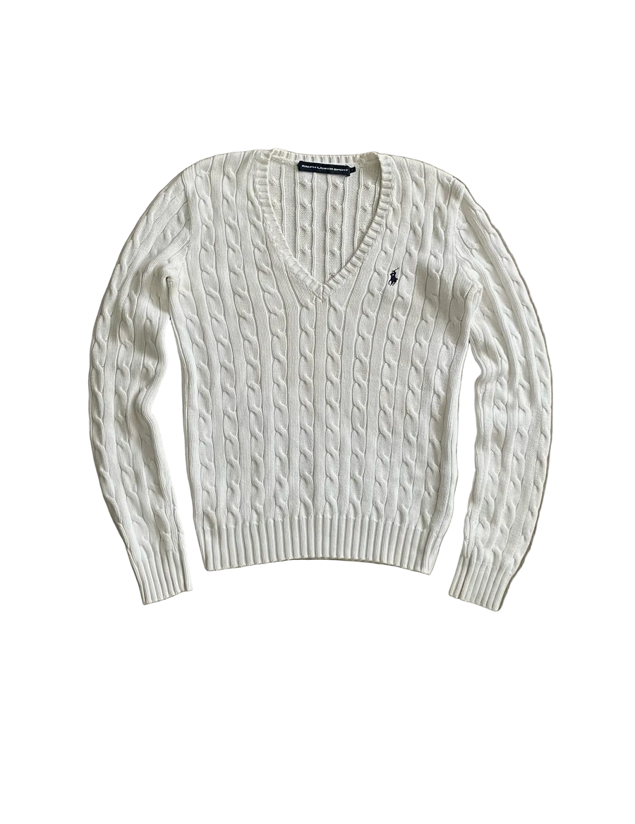 Ralph Lauren Zopfstrickpullover – Weiß (S)