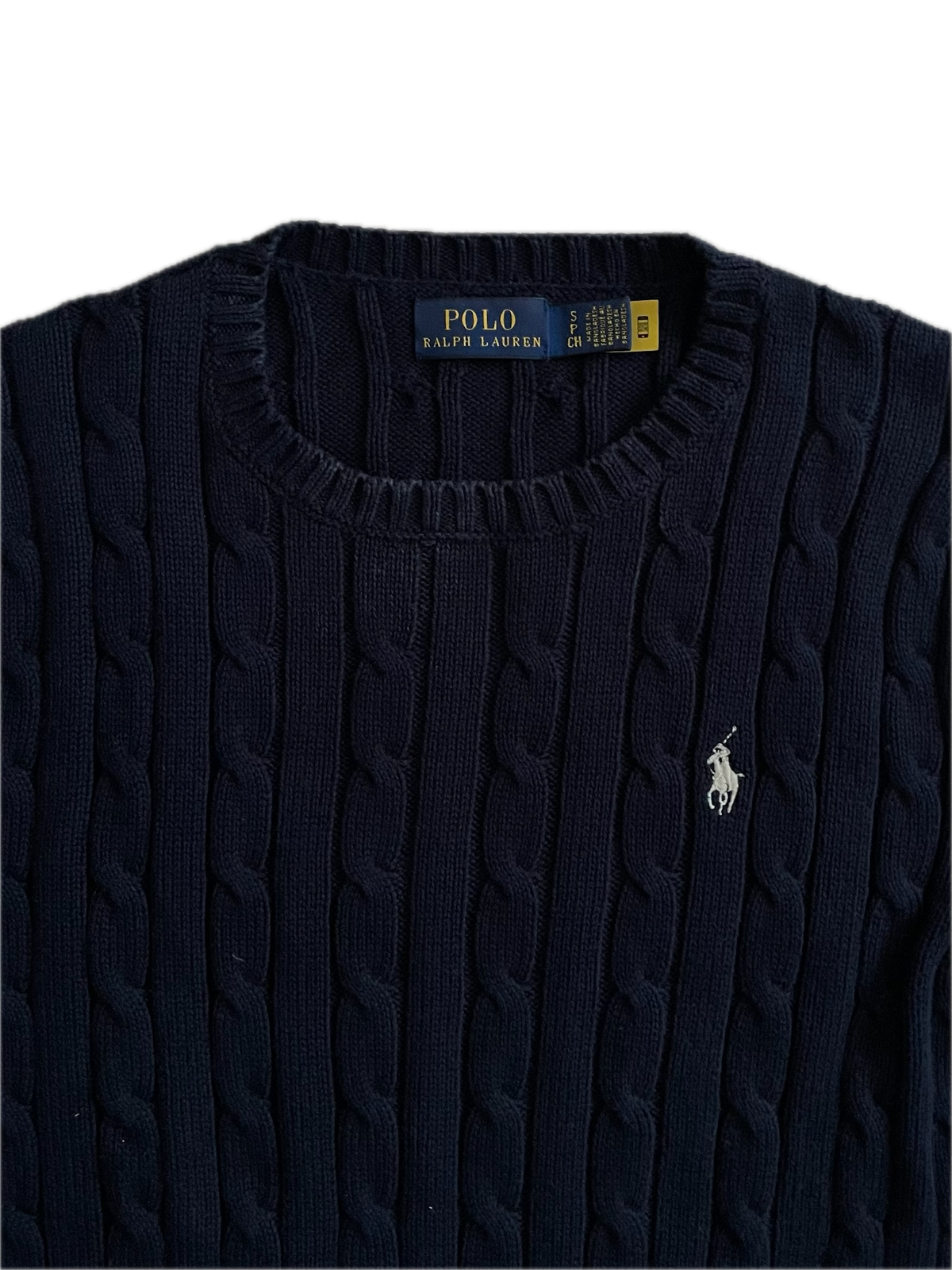 Ralph Lauren Zopfstrickpullover – Marineblau (S)