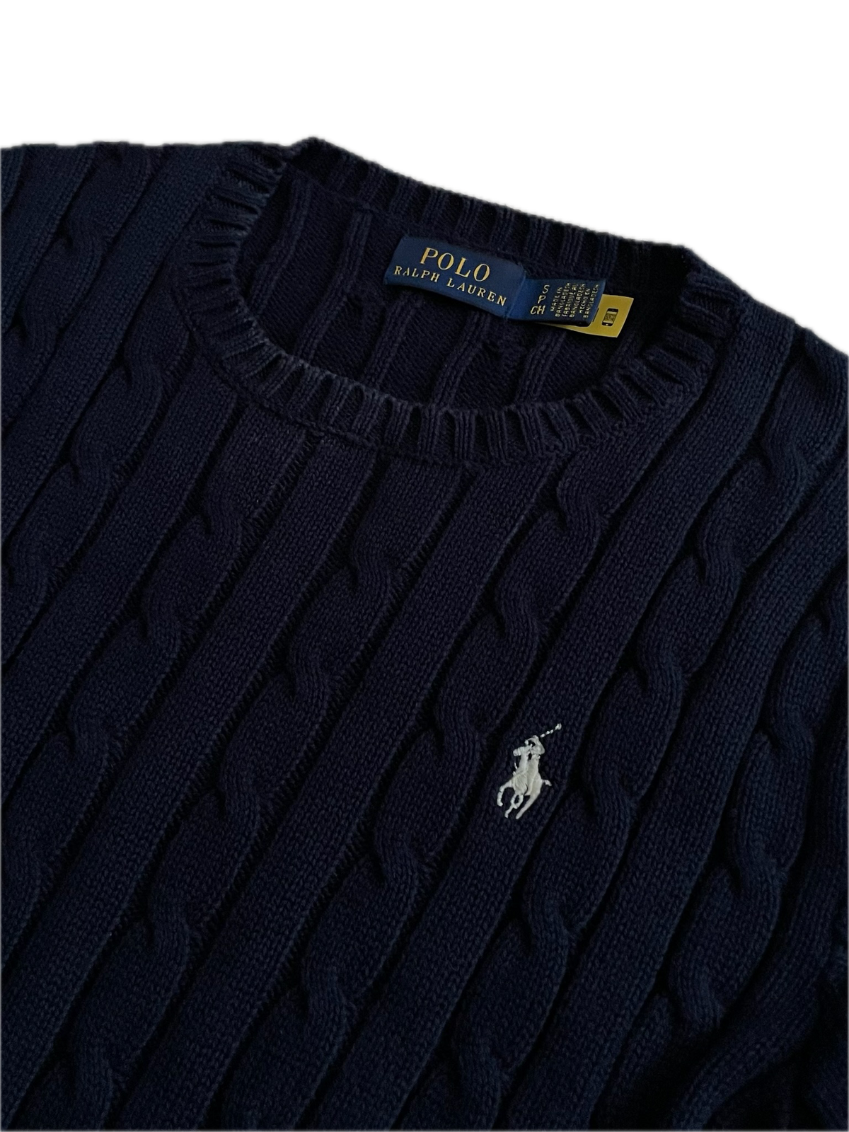 Ralph Lauren Zopfstrickpullover – Marineblau (S)